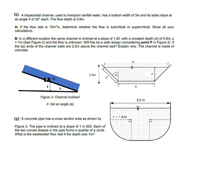 Q 1 A trapezoidal channel, used to transport