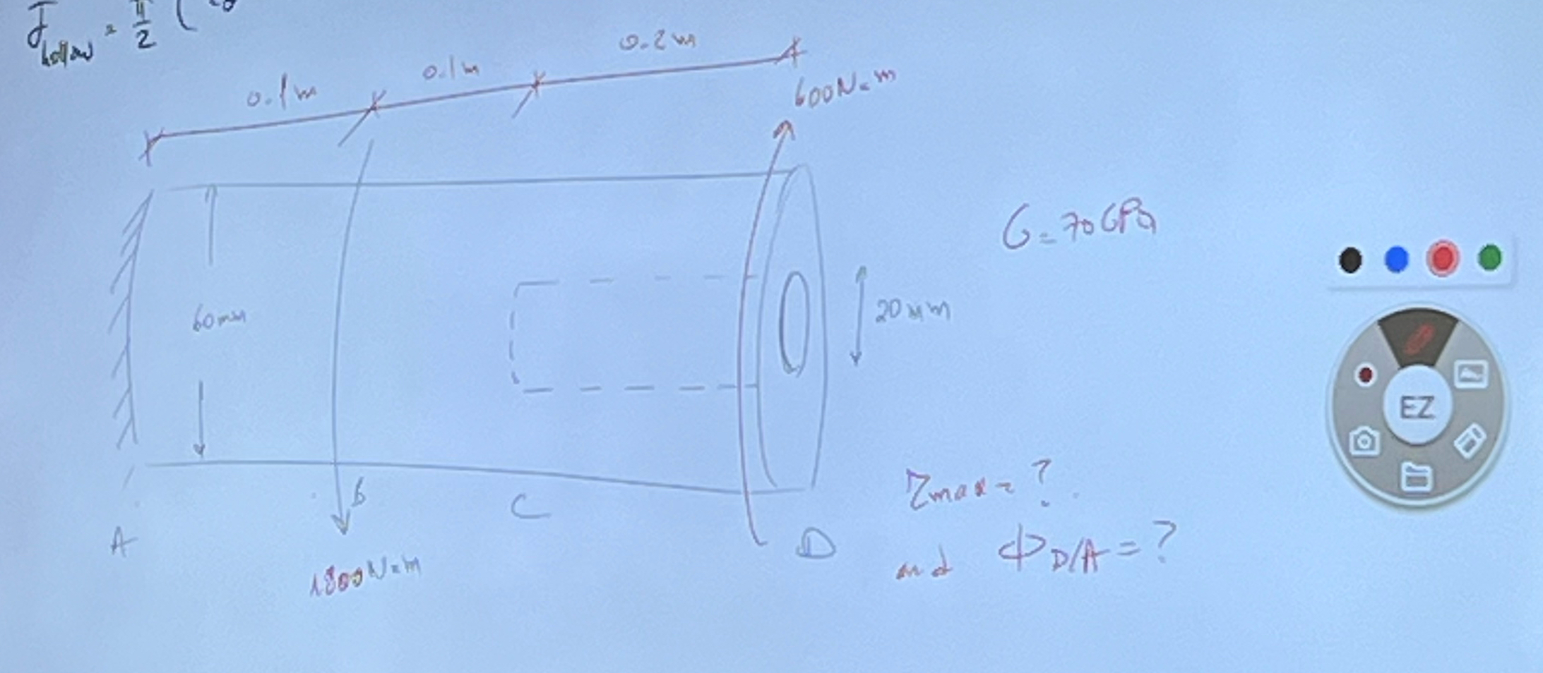 Find T max and the angle of twist