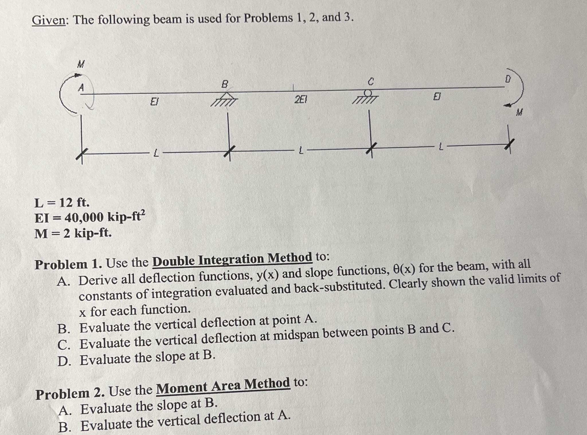 Given: The following beam is used for Problems 1
