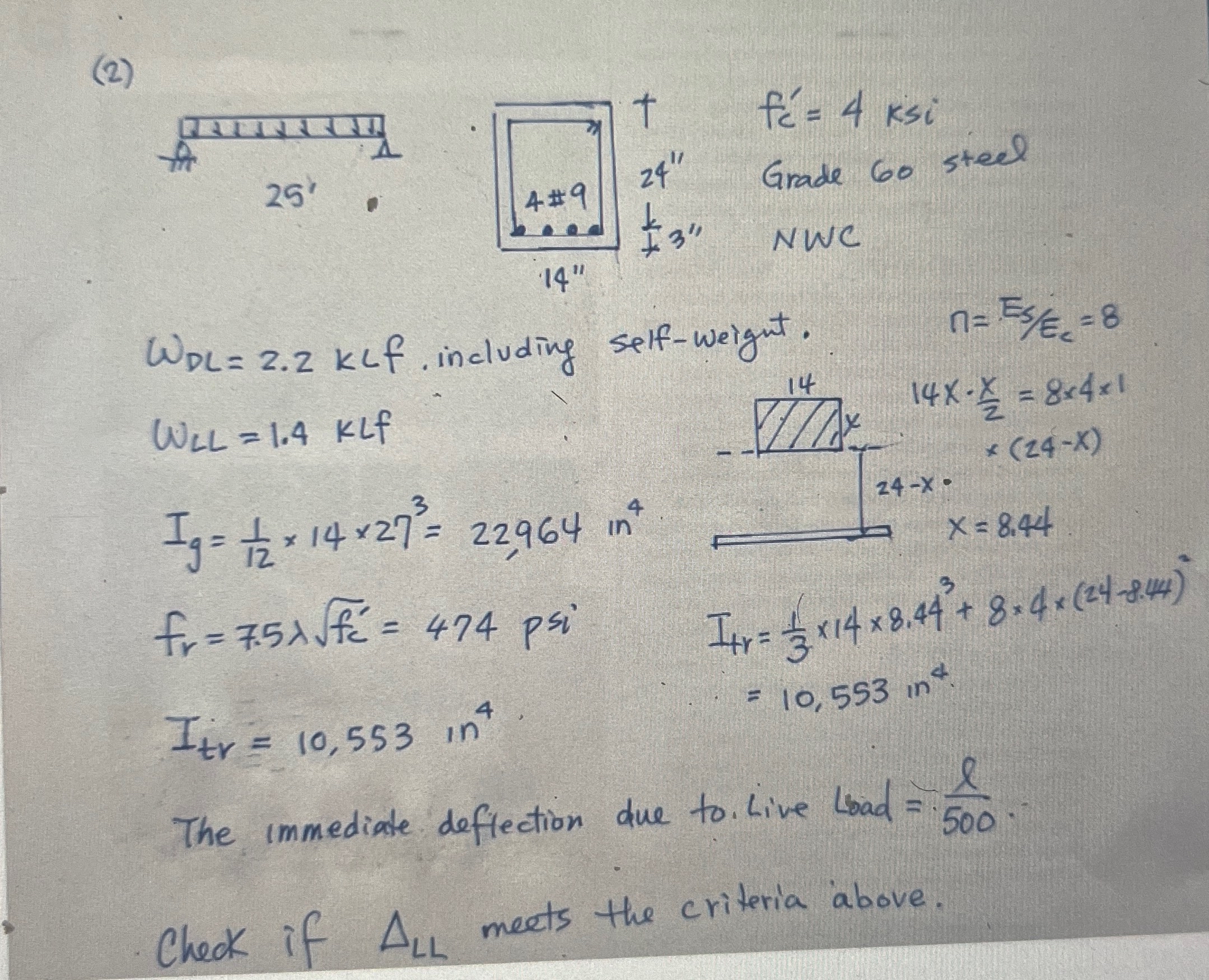 ( 2 ) f c ' = 4 ksi Grade 6 0 steel NWC W D L = 2