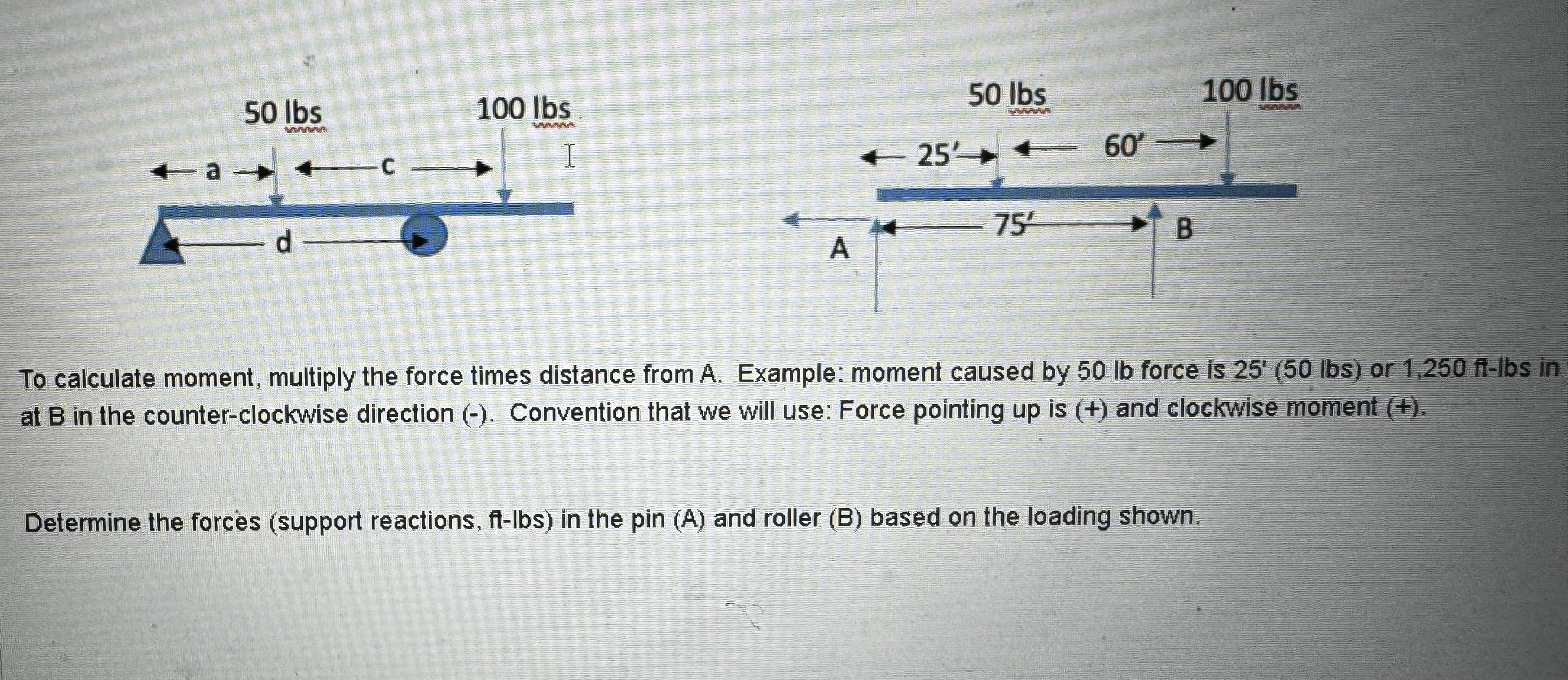 To calculate moment, multiply the force times