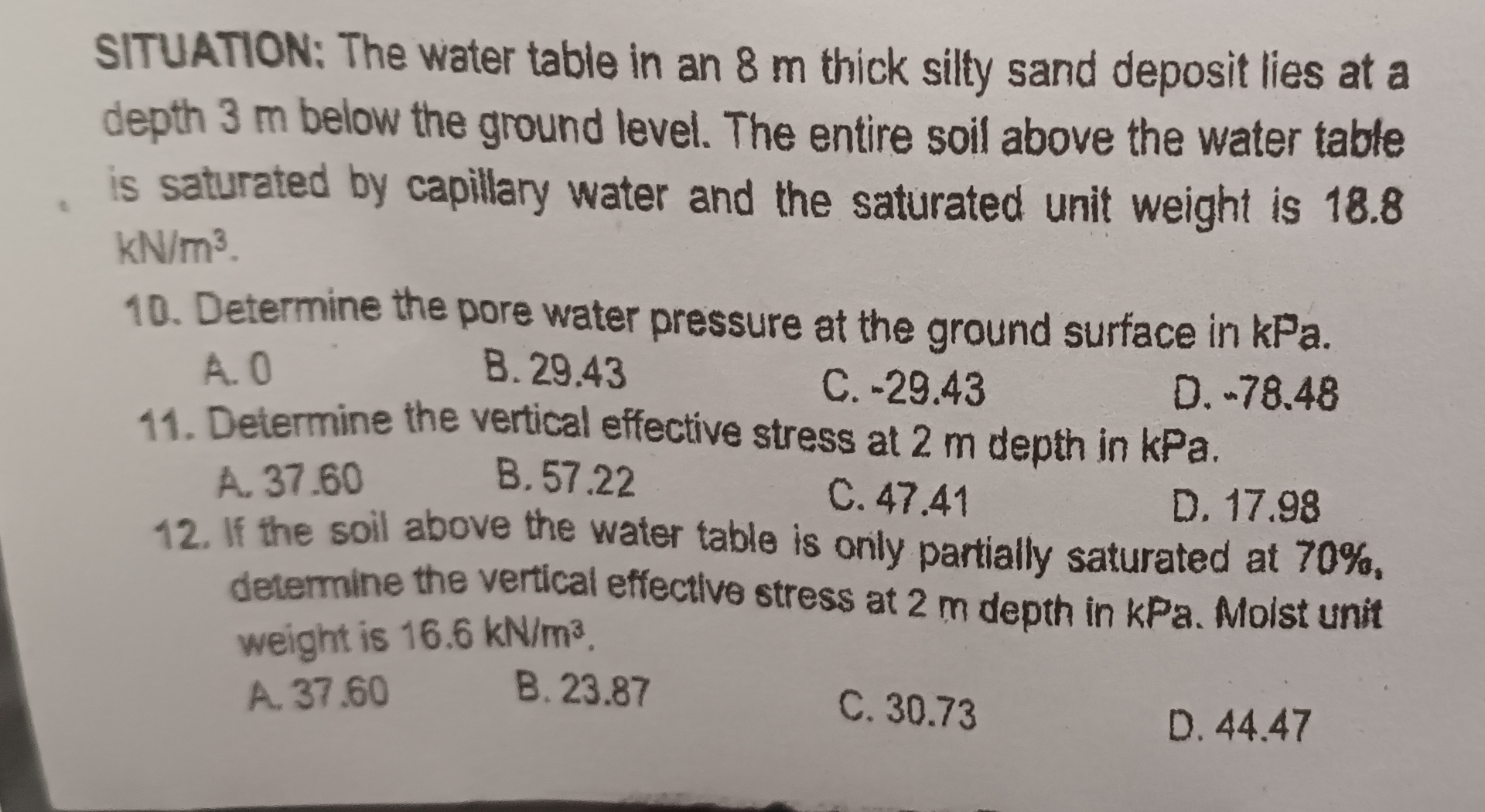 SITUATION: The water table in an 8 m thick silty