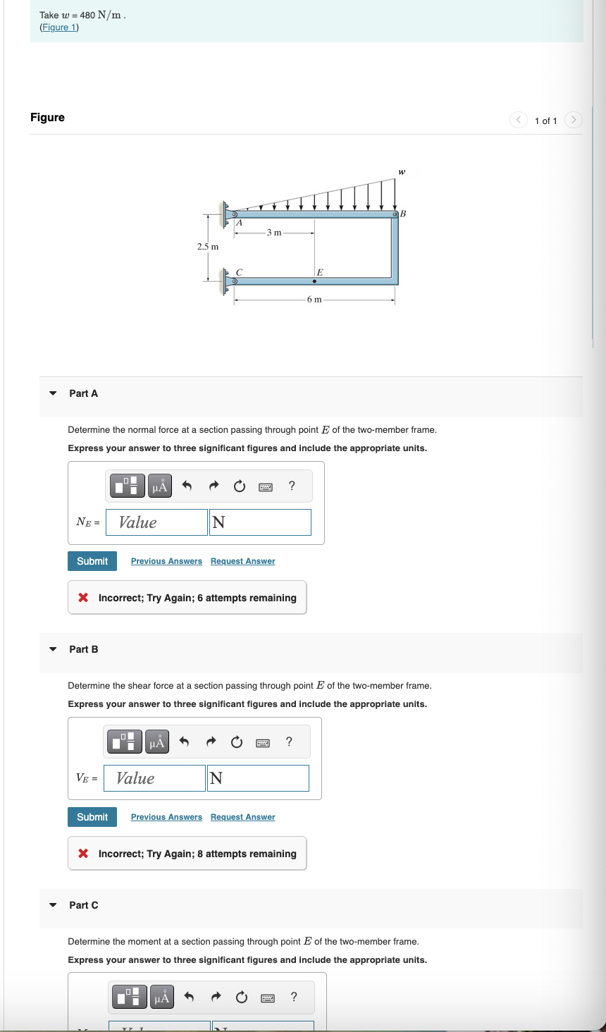 Take w = 4 8 0 N m . ( Figure 1 ) Figure Part A