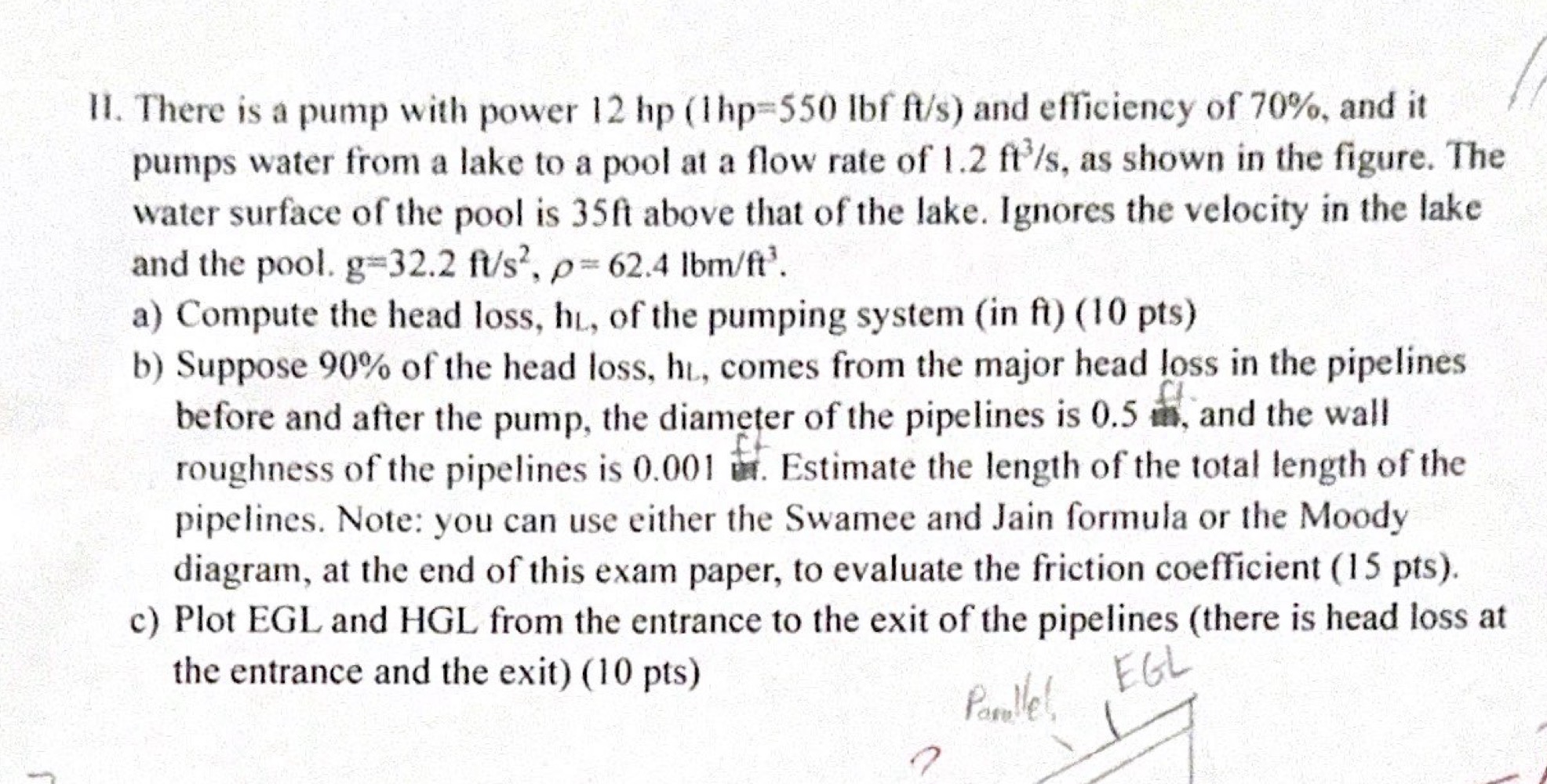 II . There is a pump with power 1 2 h p ( 1 h p =