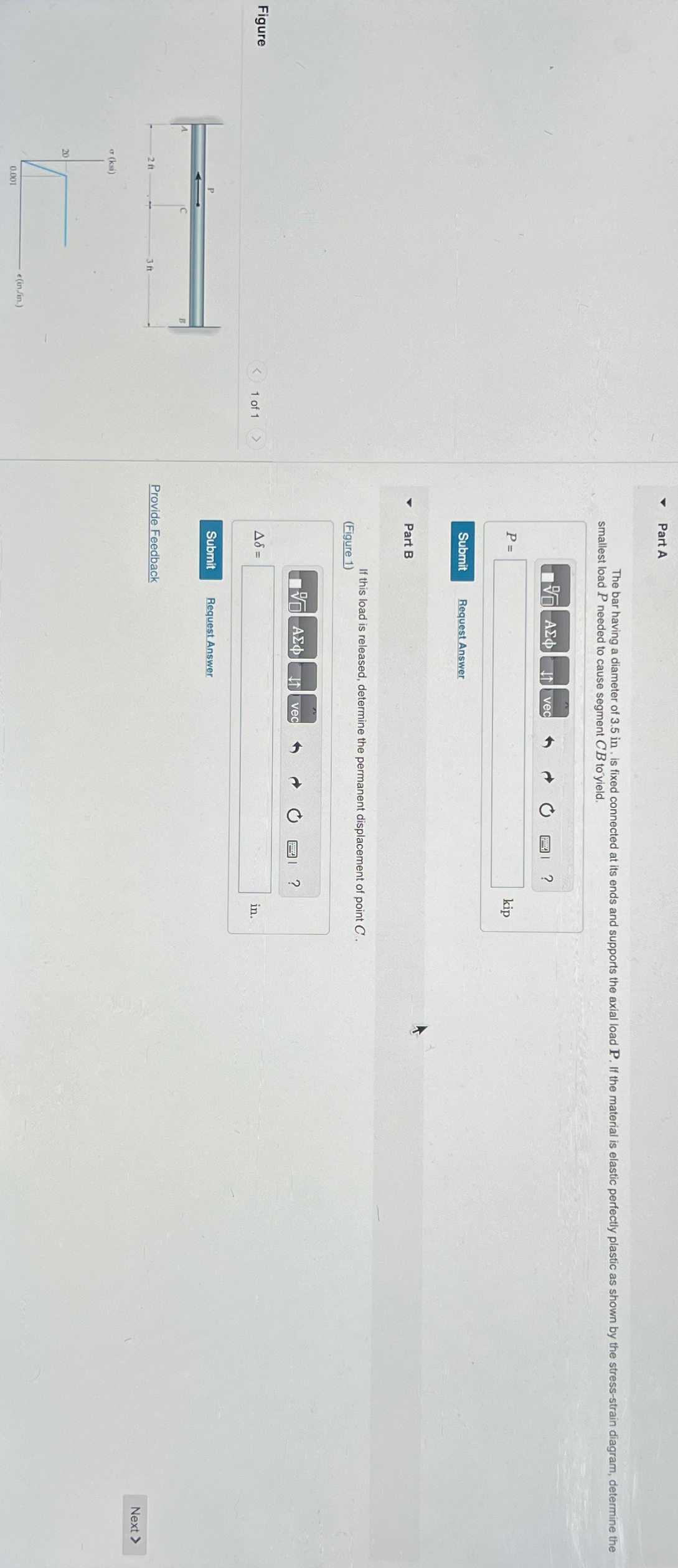 Part A The bar having a diameter of 3 . 5 i n .