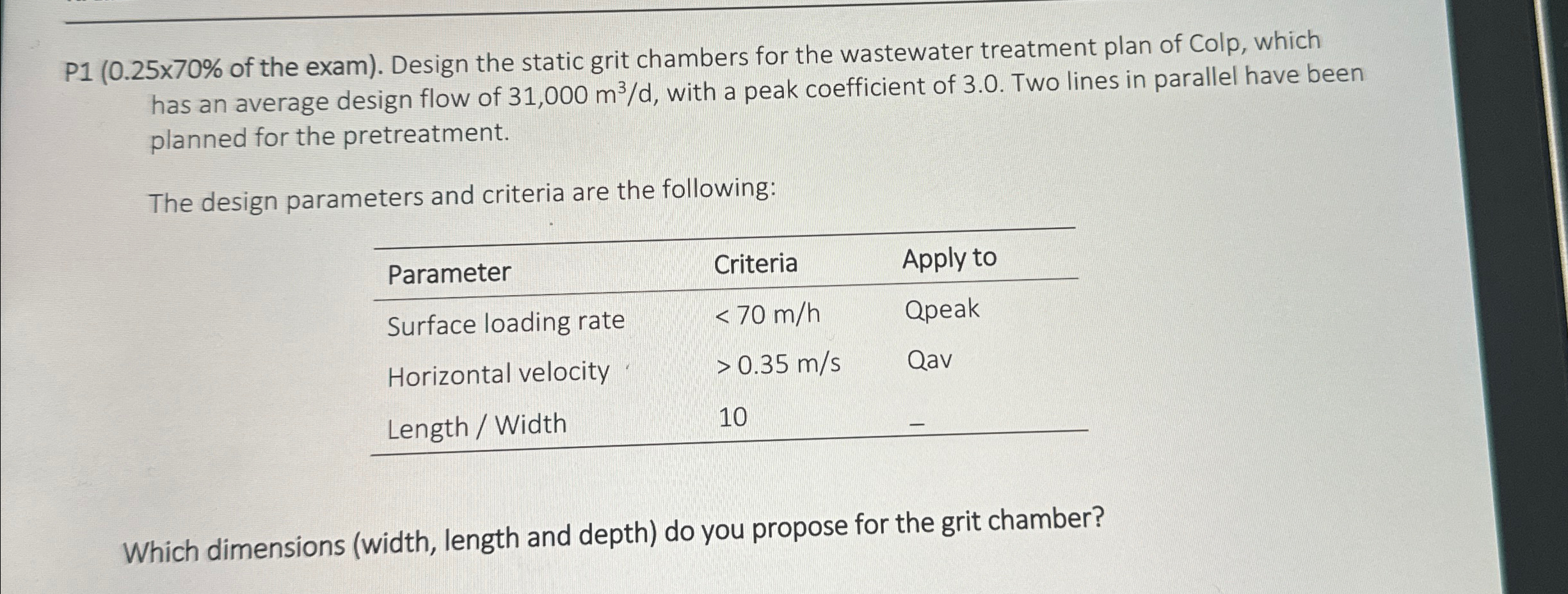 P 1 of the exam ) . Design the static grit