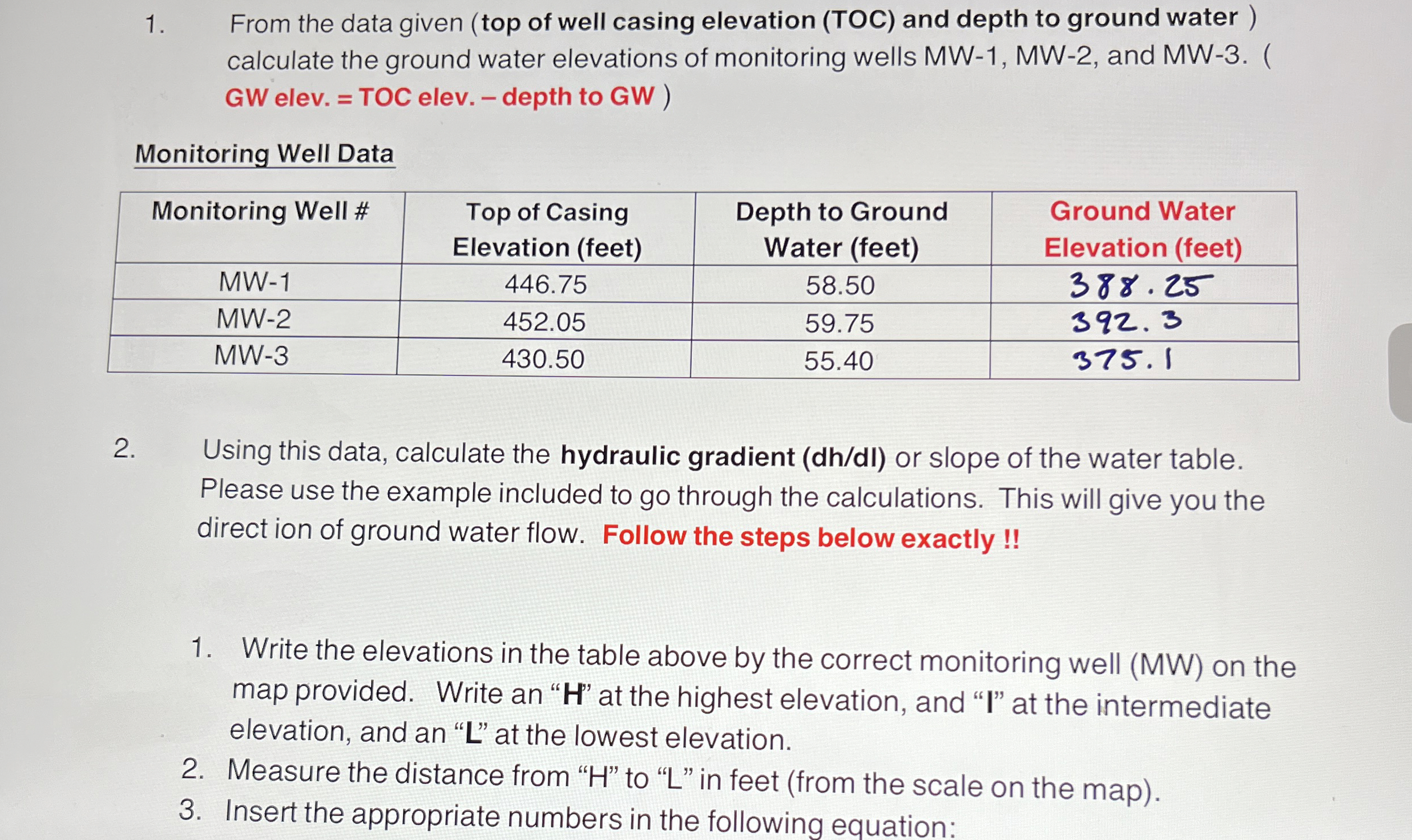 From the data given ( top of well casing
