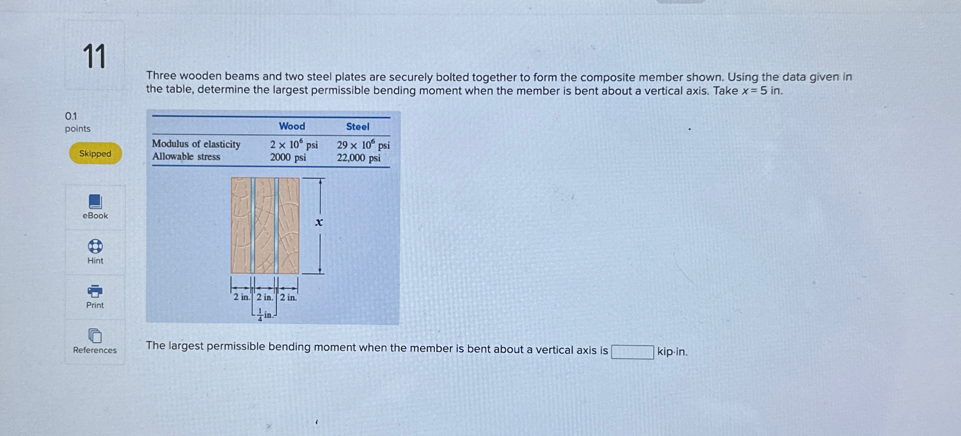 1 1 Three wooden beams and two steel plates are