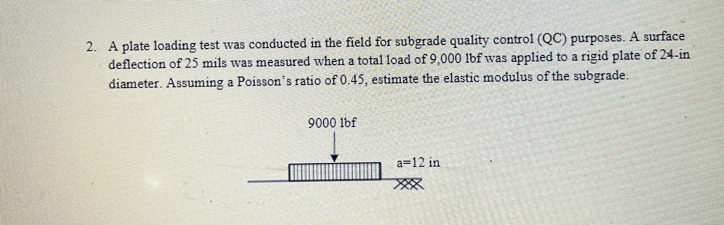 A plate loading test was conducted in the field