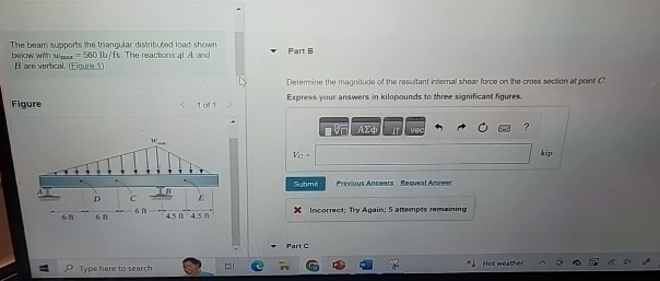 The beam supports the triangular distributed load