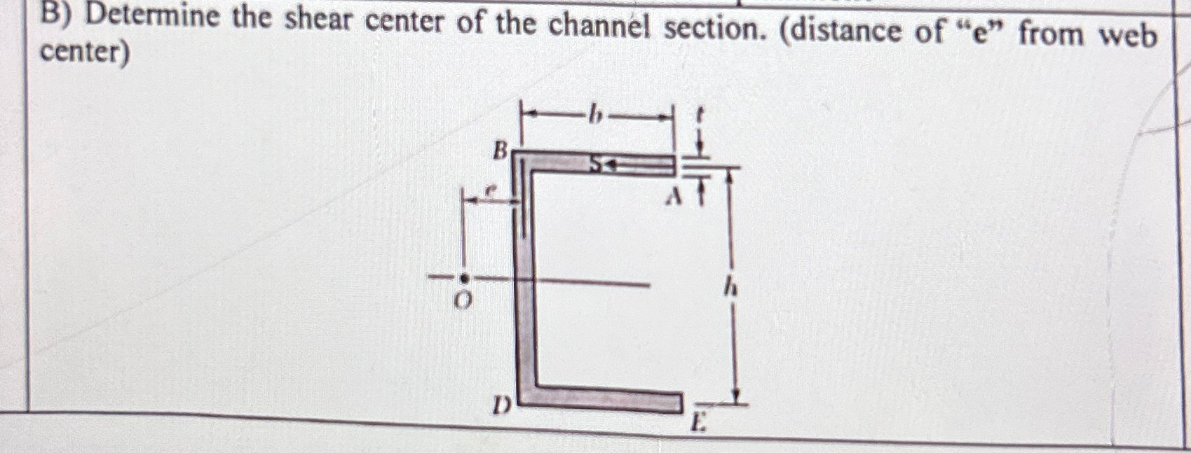 B ) Determine the shear center of the channel