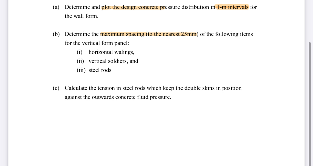 C l = 1 Formwork Design A wall form panel is to
