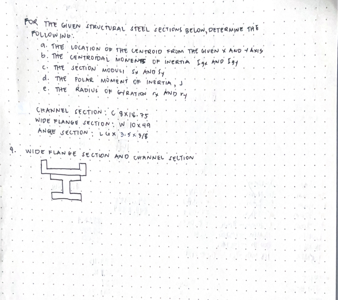 FOR THE GIVEN STRUCTURAL STEEL SECTIONS BELOW,