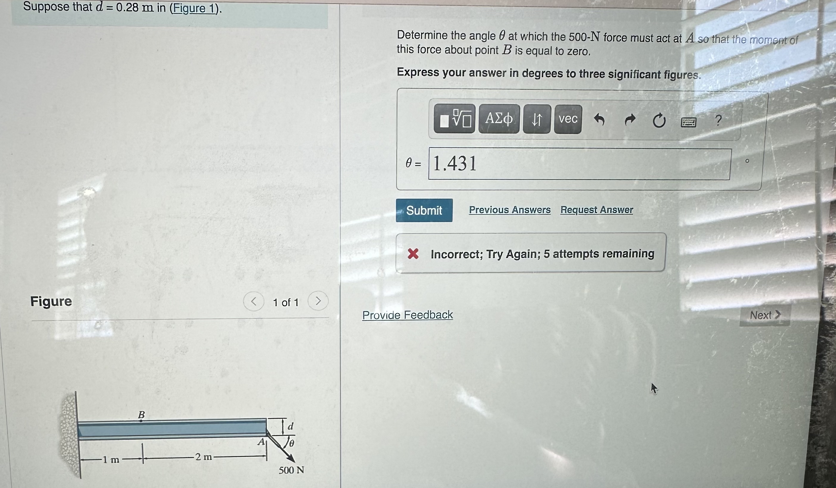 Suppose that d = 0 . 2 8 m in ( Figure 1 ) .