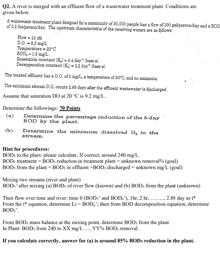 Q 2 . A river is merged with an effluent flow of