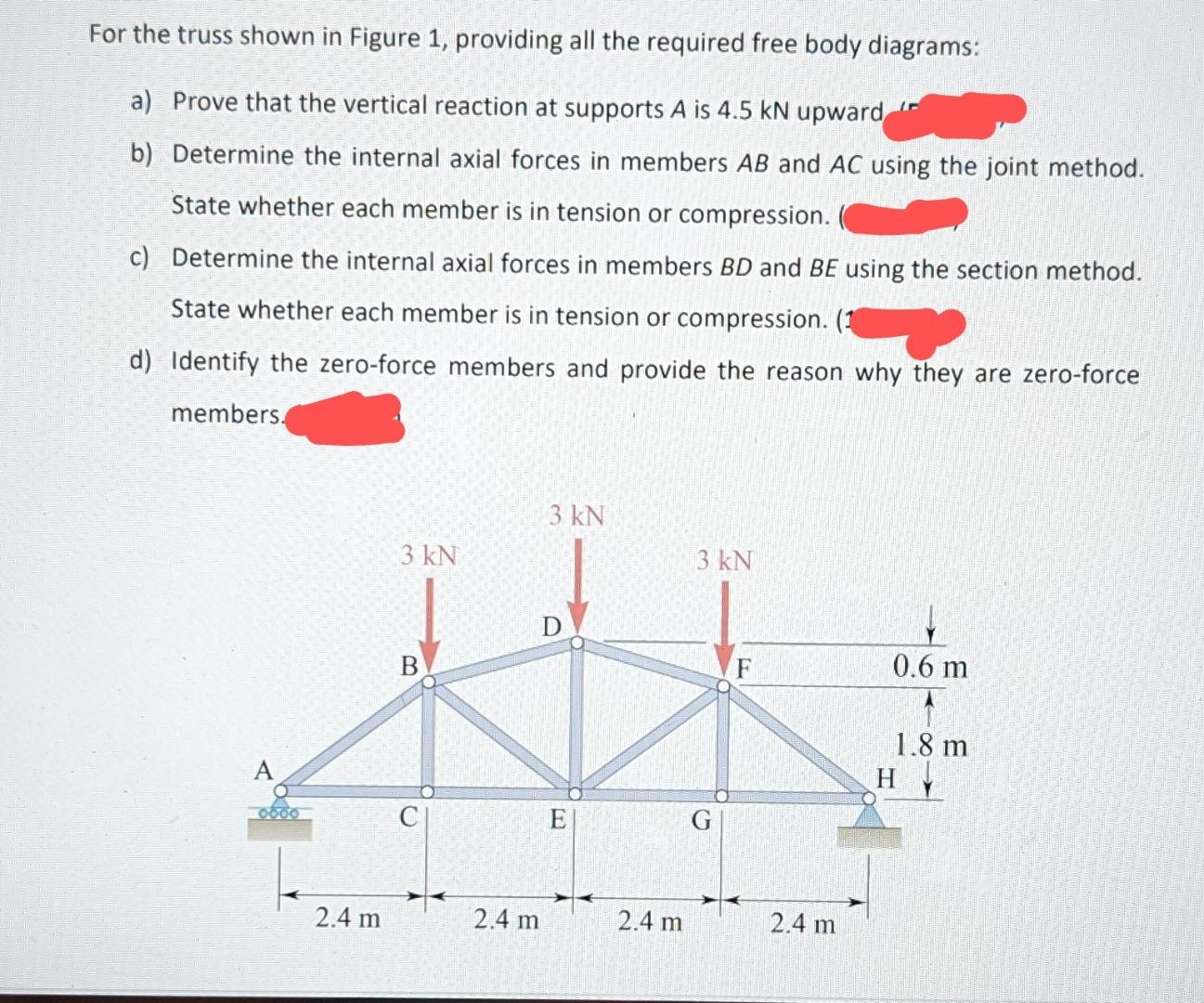 For the truss shown in Figure 1 , providing all