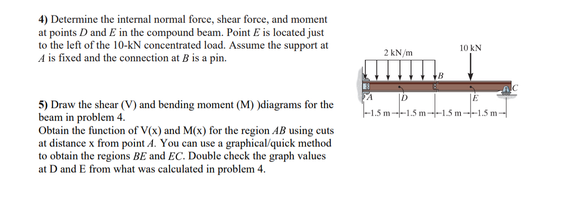 Determine the internal normal force, shear force,