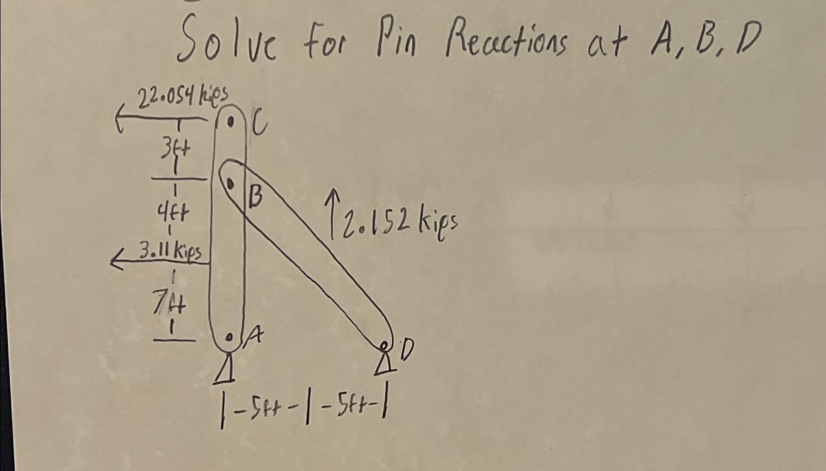Solve for Pin Reactions at Point A , B , D , C