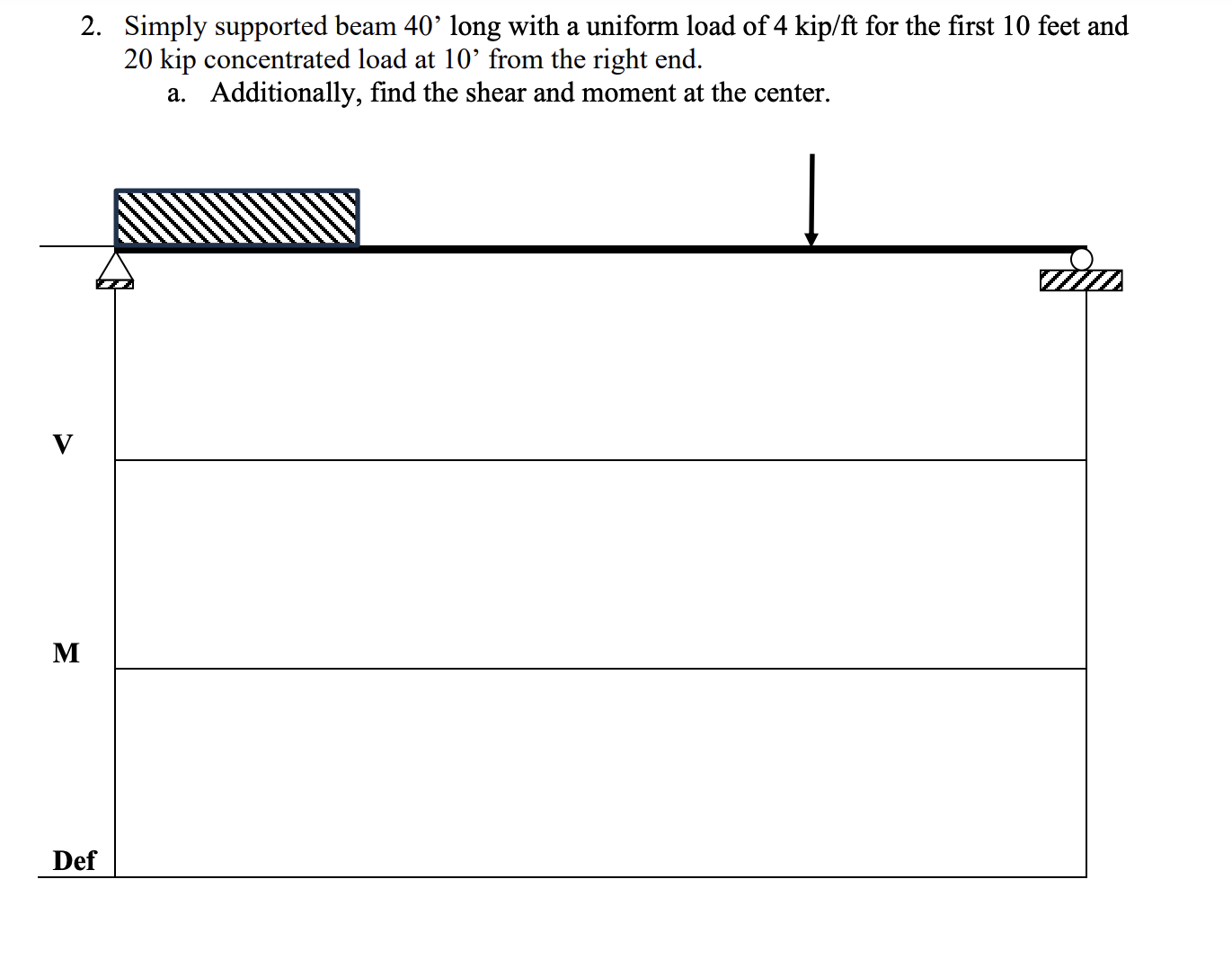 Simply supported beam 4 0 ' long with a uniform