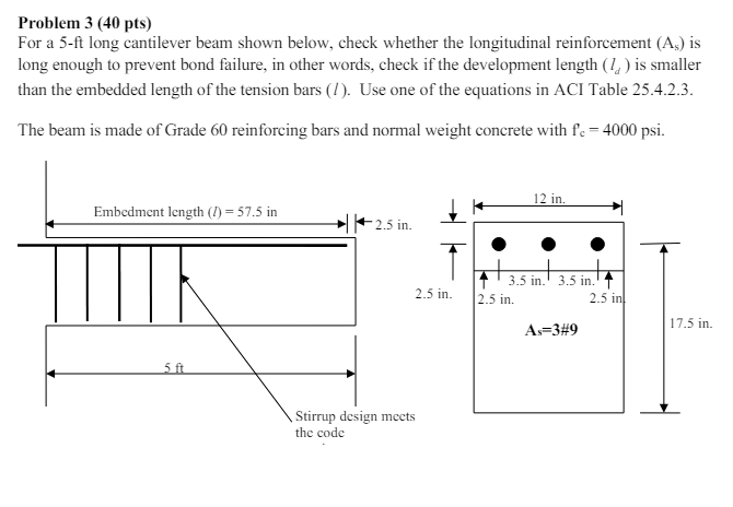 Problem 3 ( 4 0 pts ) For a 5 - ft long