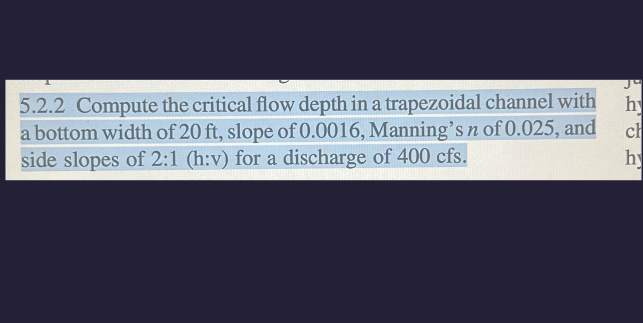 5 . 2 . 2 Compute the critical flow depth in a