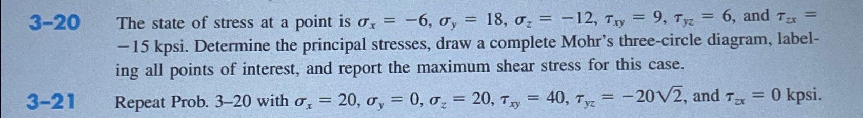 3 - 2 0 The state of stress at a point is x = - 6