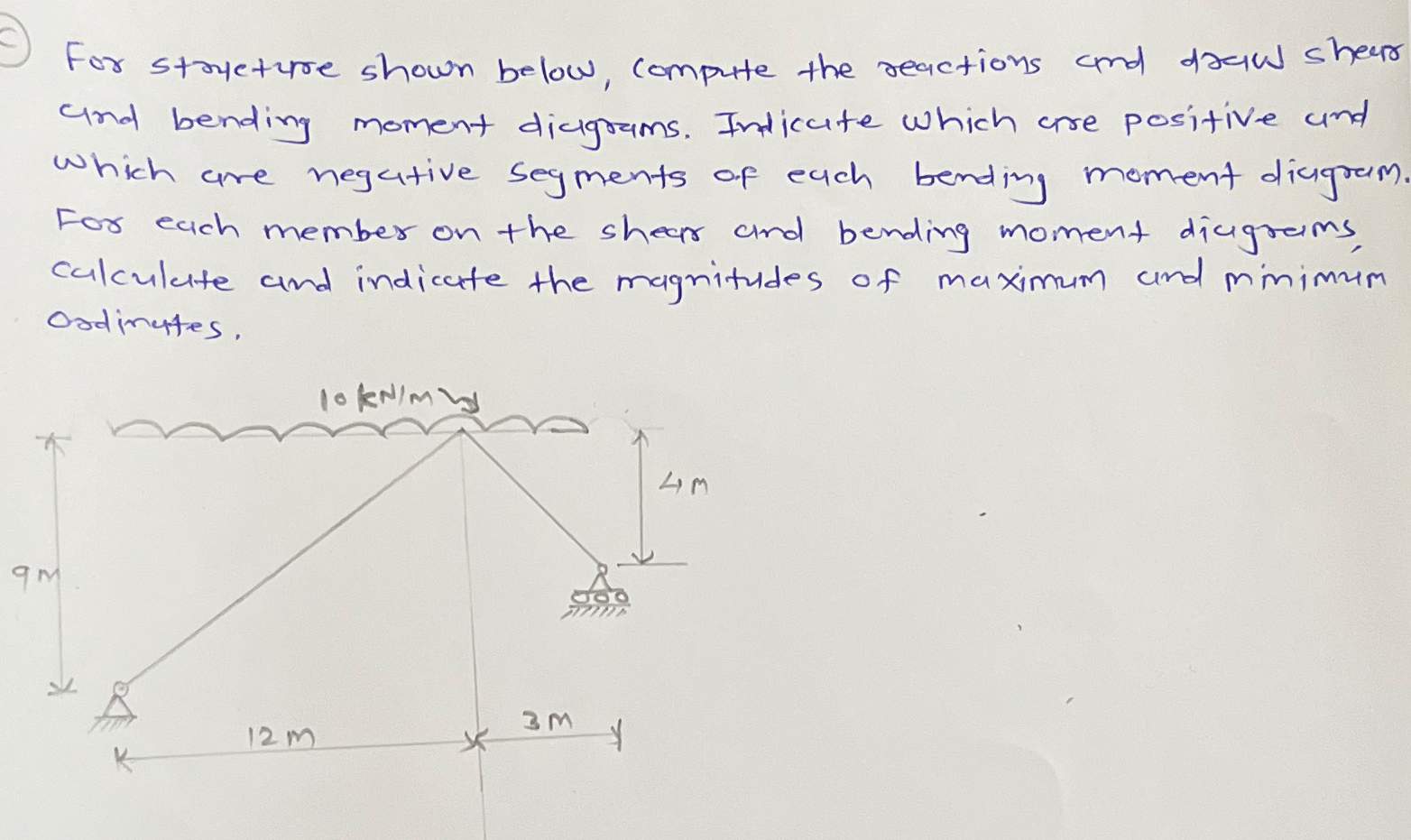 For stryeture shown below, compute the reactions