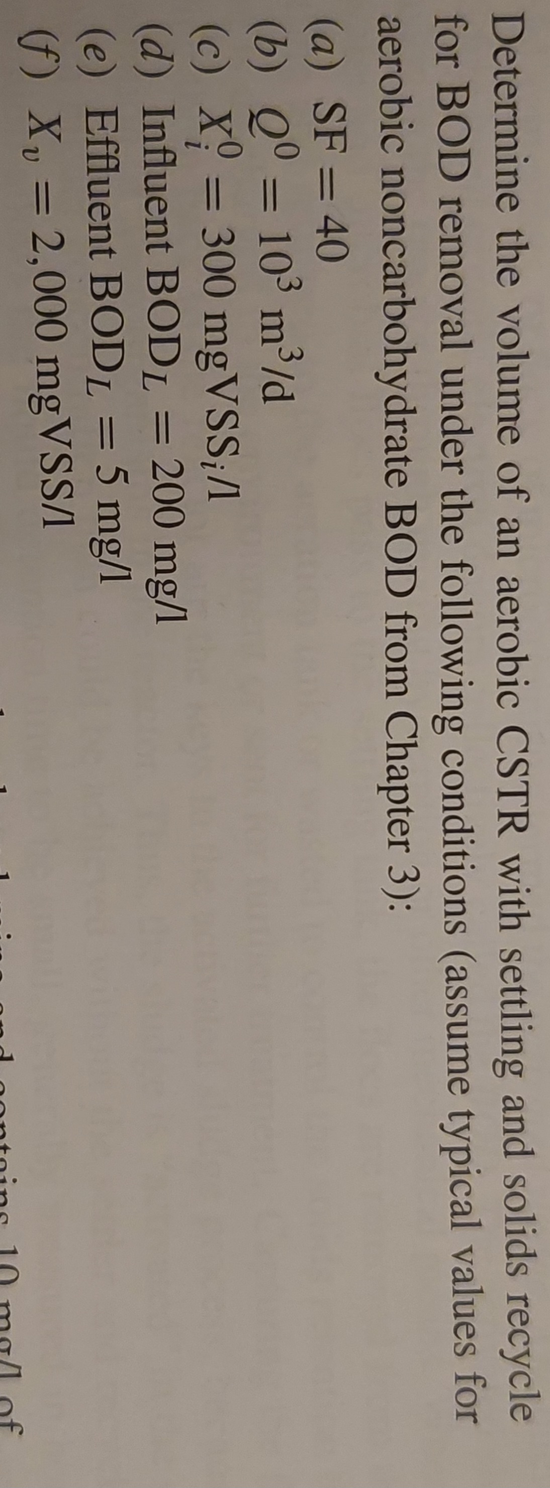 Determine the volume of an aerobic CSTR with