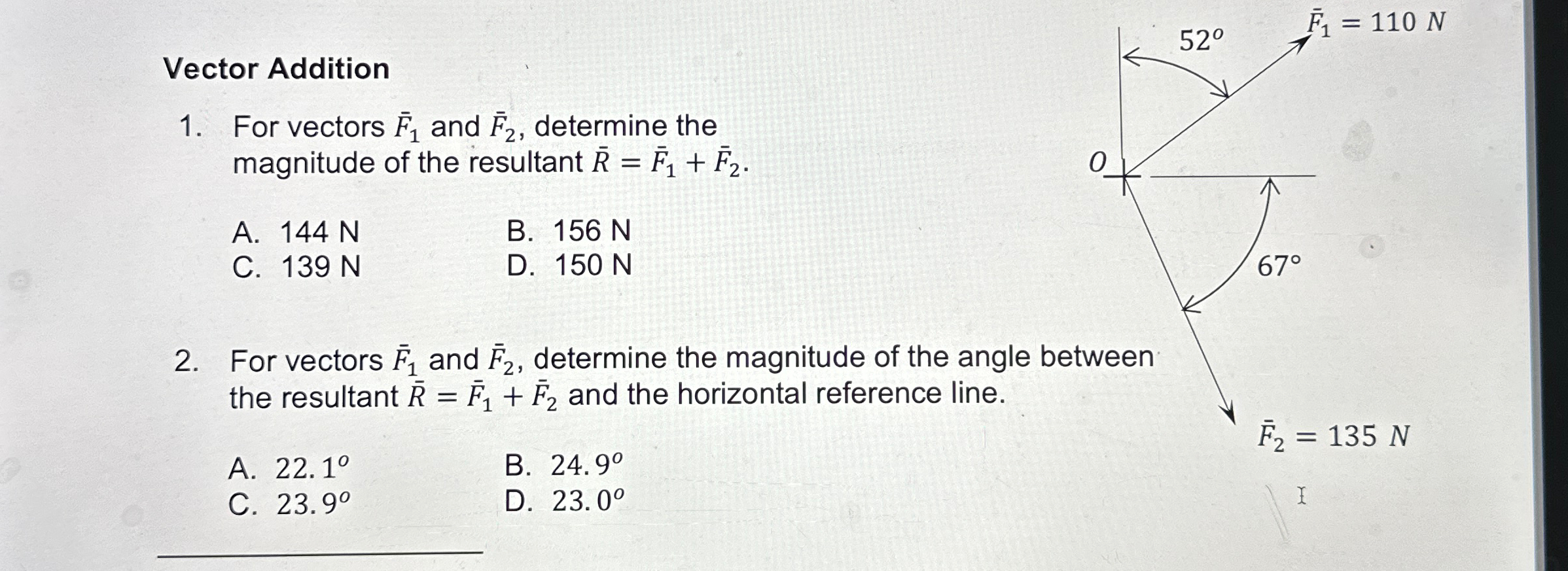 Vector Addition For vectors ? b a r ( F ) 1 and ?