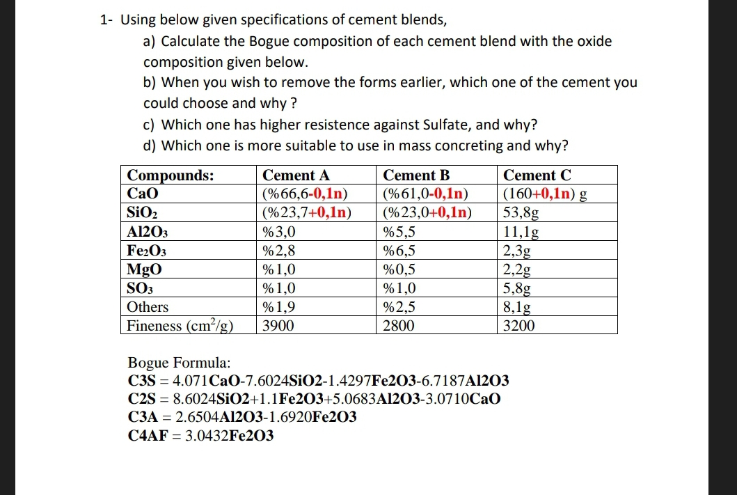1 - Using below given specifications of cement