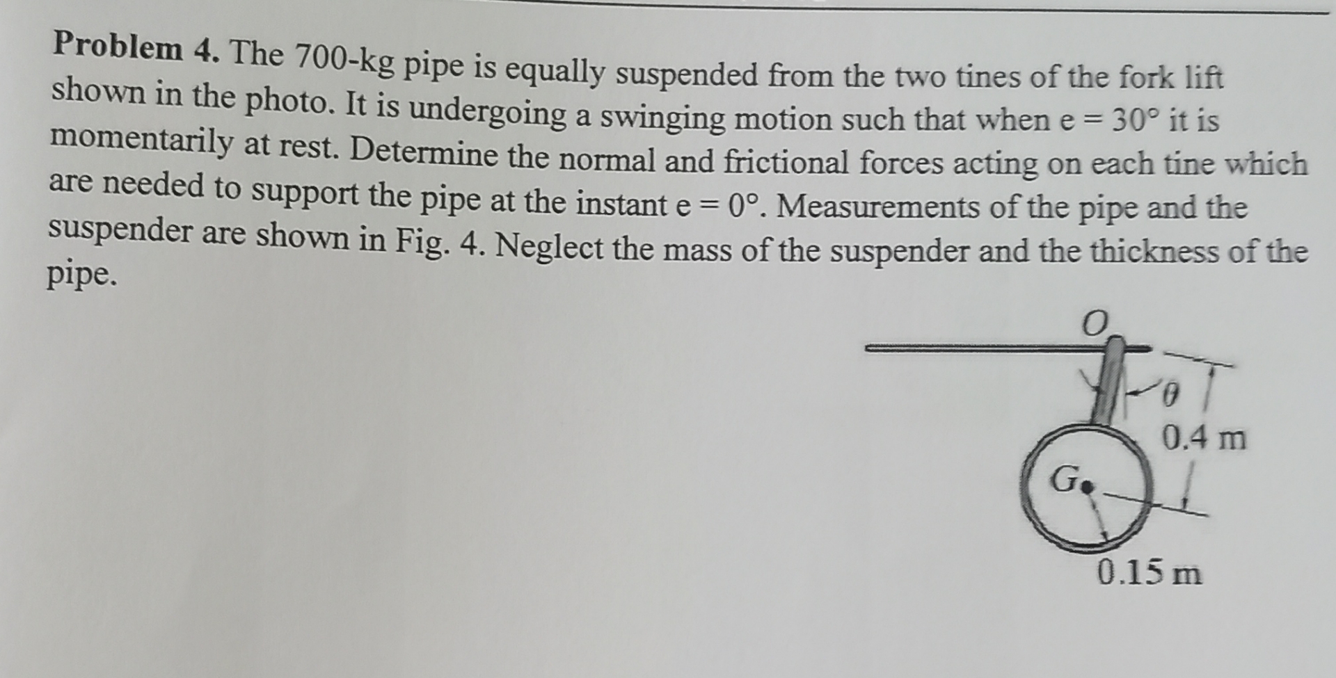 Problem 4 . The 7 0 0 - k g pipe is equally