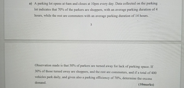 a ) A parking lot opens at 6 am and closes at 1 0