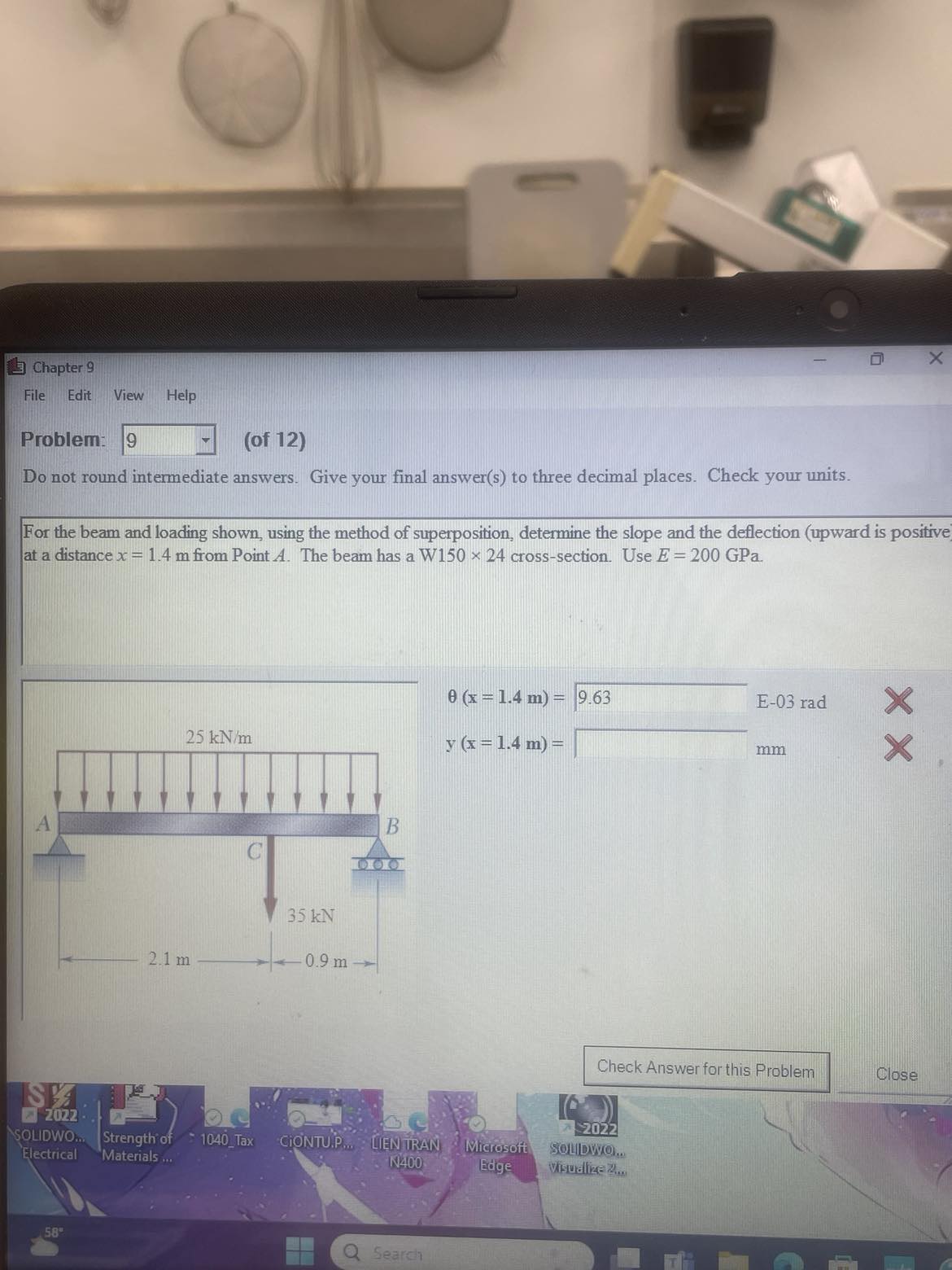 For the beam and loading shown, using the method