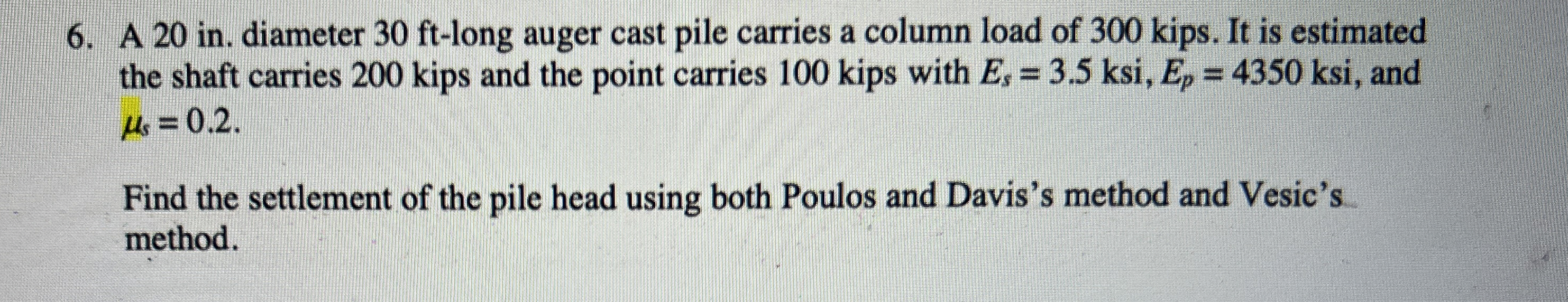 A 2 0 in . diameter 3 0 ft - long auger cast pile