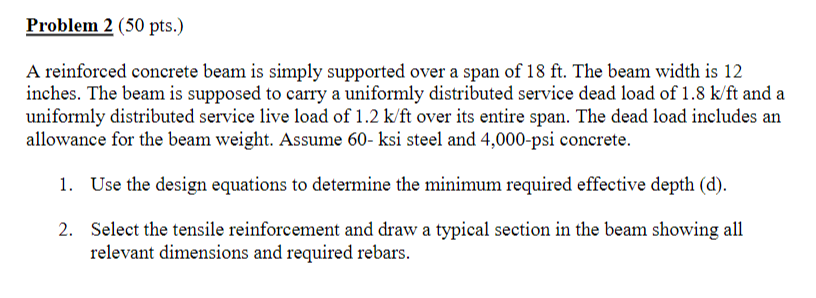 Problem 2 ( 5 0 pts . ) A reinforced concrete