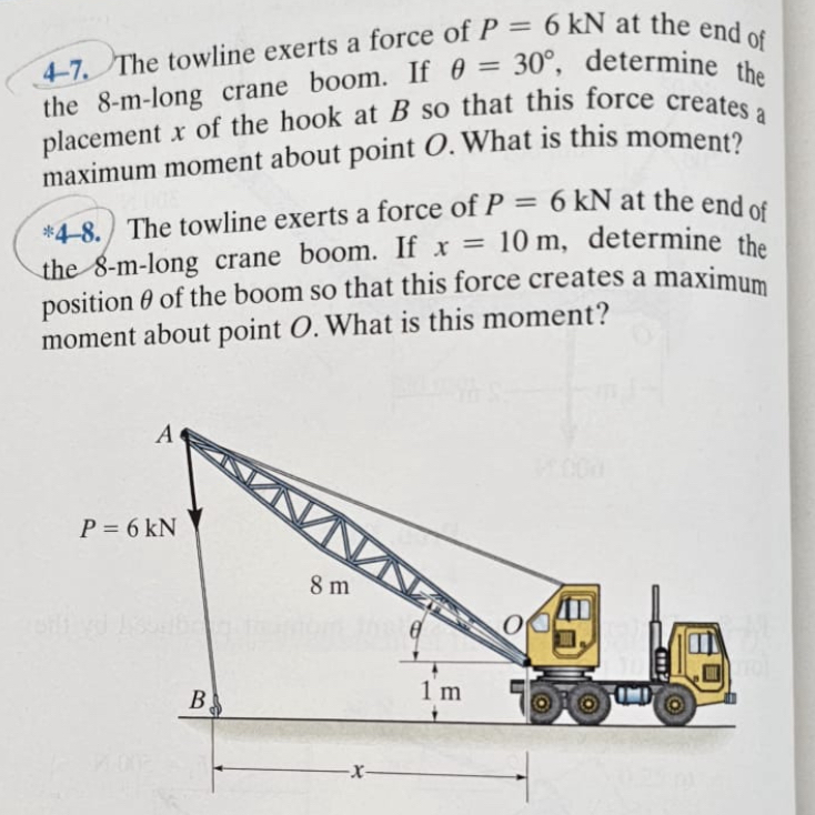 4 - 7 . The towline exerts a force of P = 6 k N