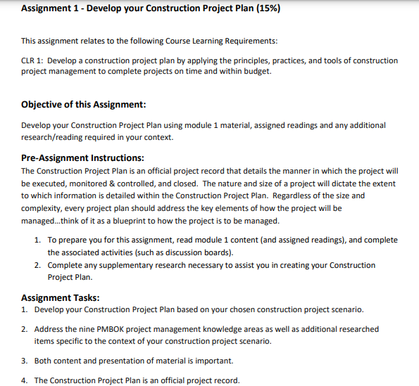 Assignment 1 - Develop your Construction Project