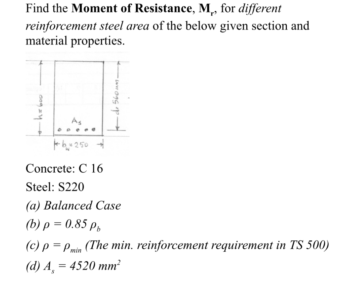 Find the Moment of Resistance, M r , for