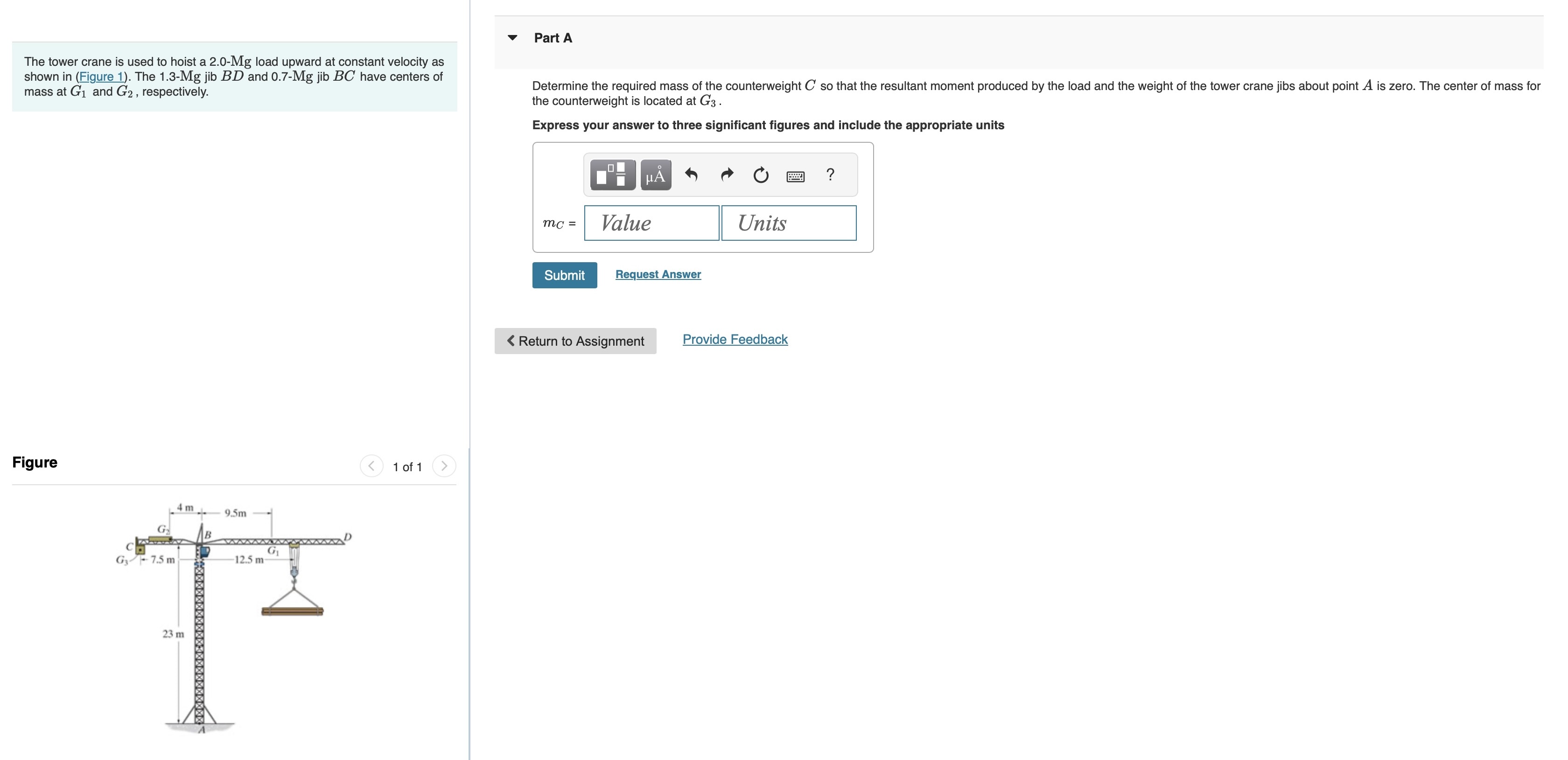 the counterweight is located at G 3 . Express