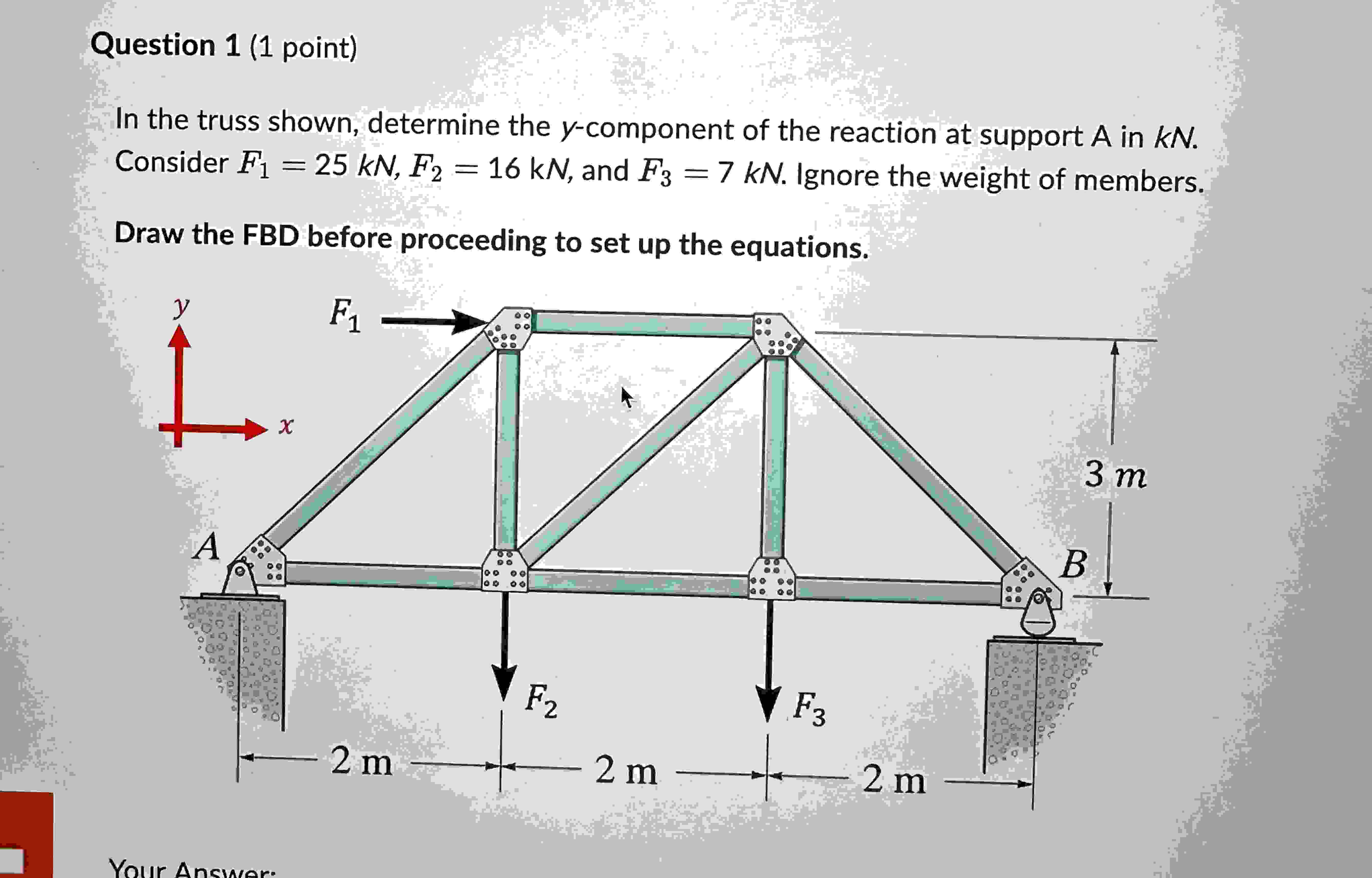 Question 1 ( 1 point ) In the truss shown,
