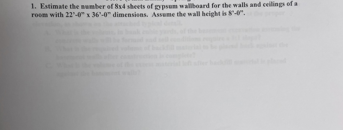 Estimate the number of 8 4 sheets of gypsum
