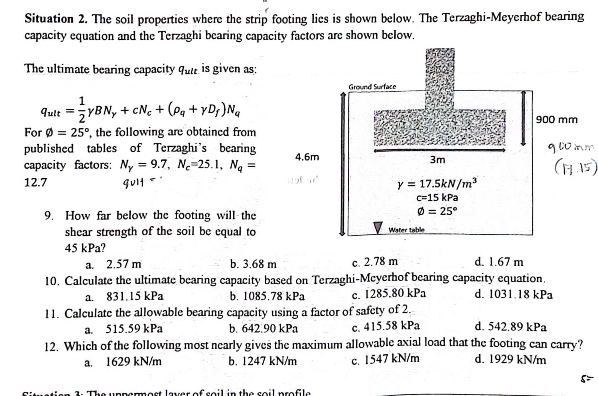 Situation 2 . The soil properties where the strip