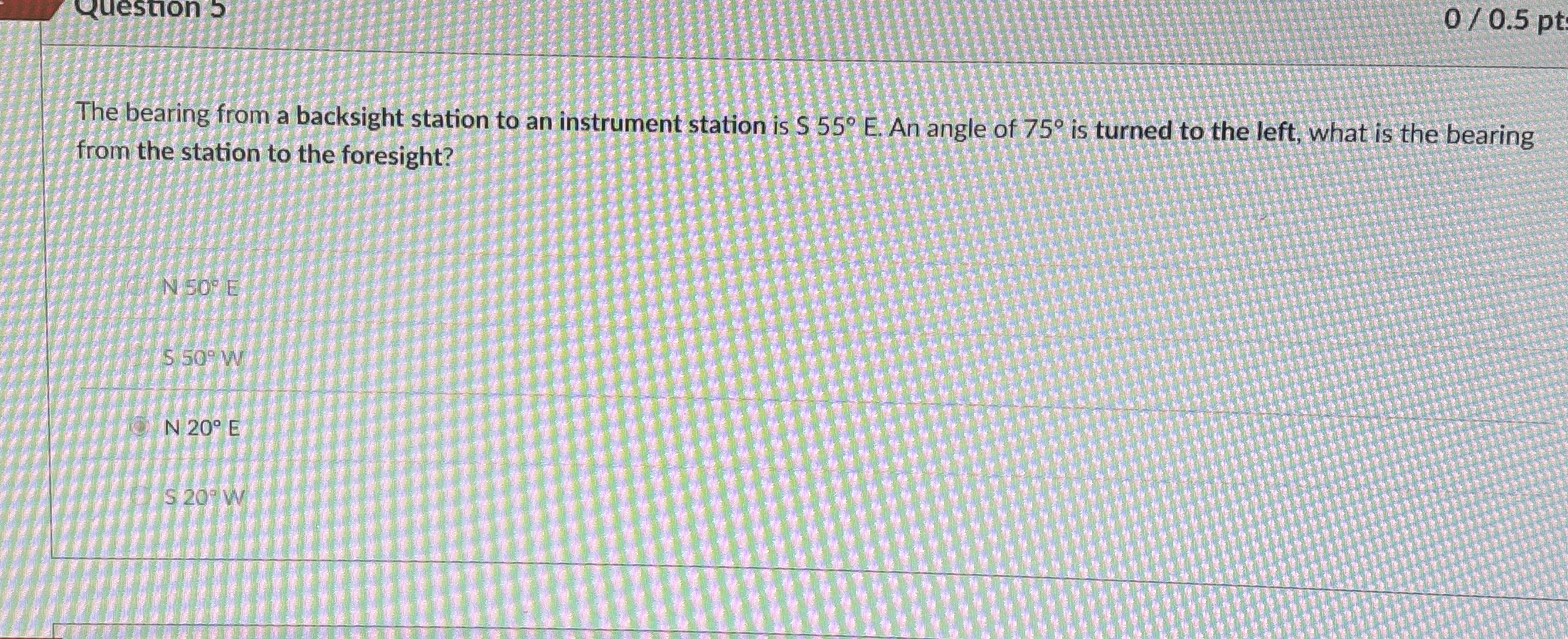 The bearing from a backsight station to an