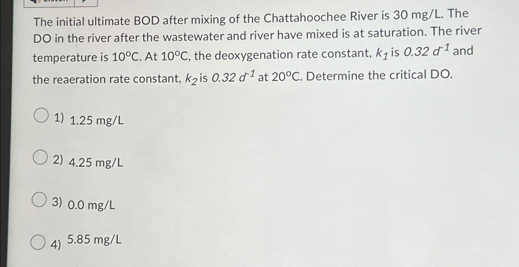 The initial ultimate BOD after mixing of the