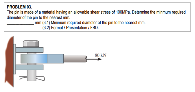 PROBLEM 0 3 . The pin is made of a material
