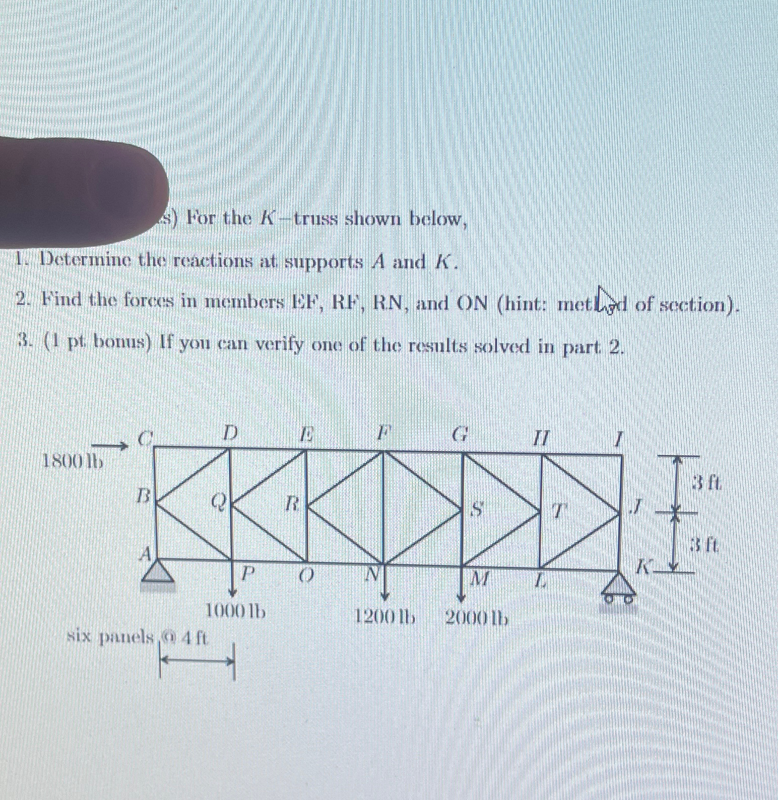 A ) For the K - truss shown below, Determine the