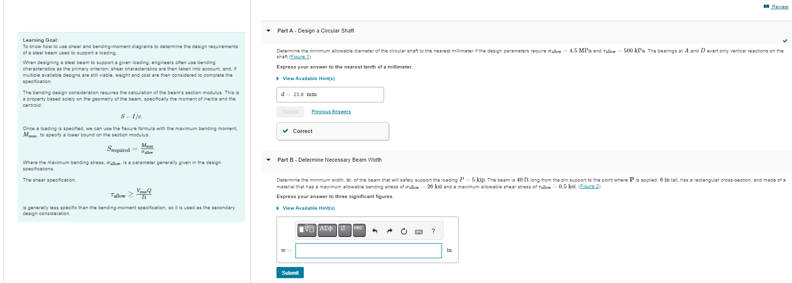 Learning Goal: Part C - Maximum Distributed Load