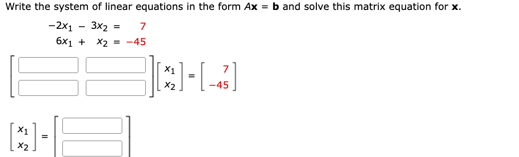 Write the system of linear equations in the form