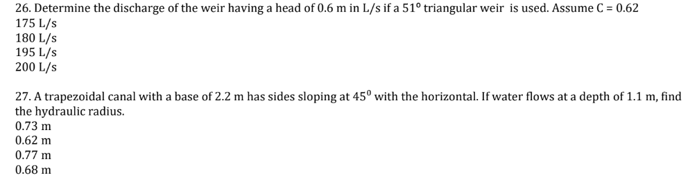 Determine the discharge of the weir having a head