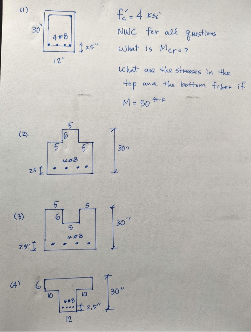 f c ' = 4 ksi NWC for all questions what is M C r